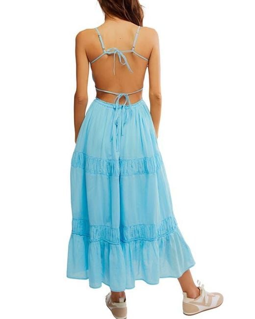 Free People Blue Taking Sides Tiered Cotton Maxi Dress