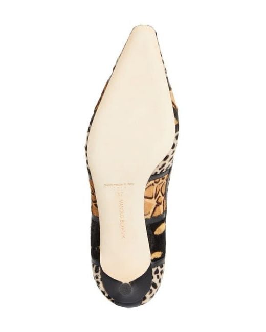 Manolo Blahnik Black Maren Genuine Calf Hair Kitten Heel Pump