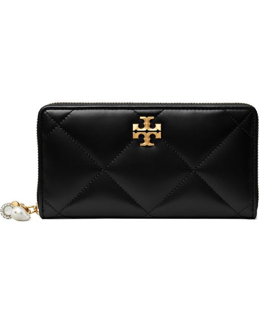 Tory Burch Black Kira Diamond Quilted Charm Zip Wallet