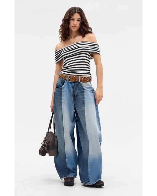 BDG Blue Stripe Off The Shoulder Top