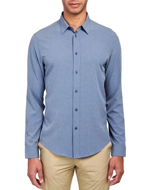 Brooklyn Brigade Blue Slim Fit Solid 4-Way Stretch Performance Long Sleeve Shirt for men