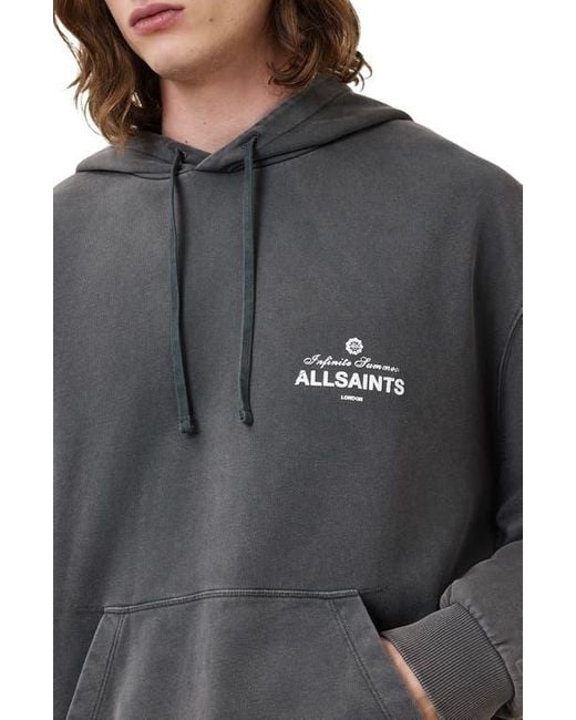 AllSaints Gray Soleil Oth Cotton Graphic Hoodie for men