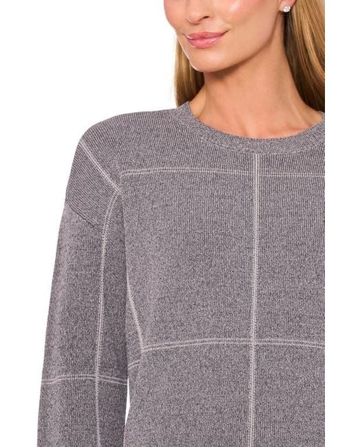 Halogen® Gray Grid Check Crewneck Sweater
