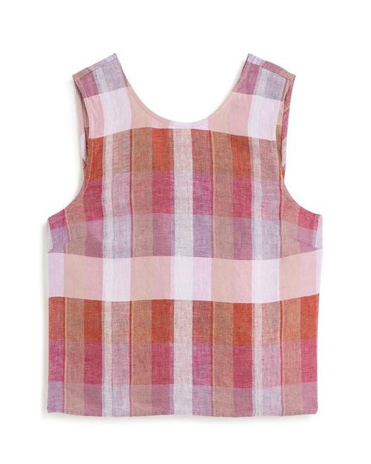 Madewell Red Plaid Tie Back Linen Tank Top