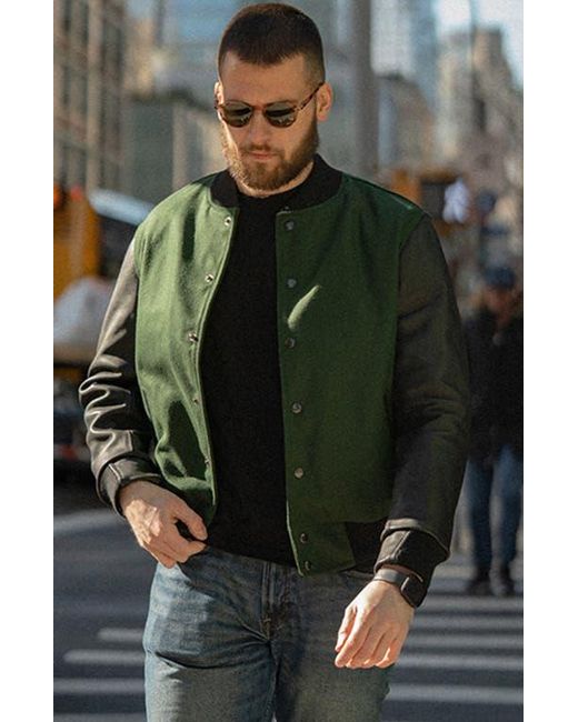 Last Wolf Green Pine Varsity Jacket for men