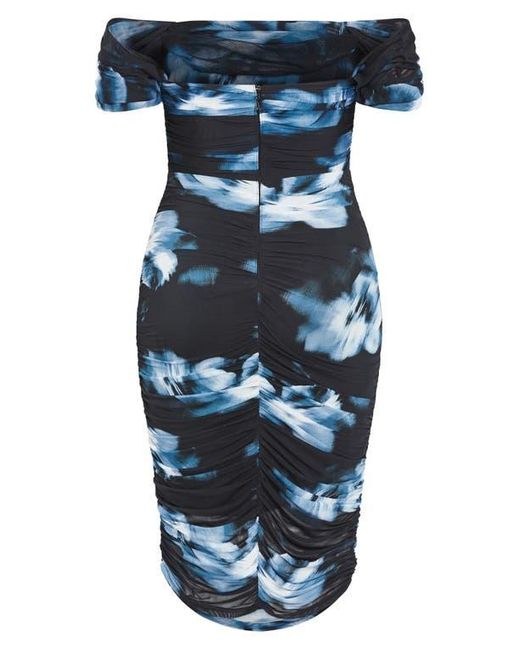 City Chic Blue Floral Print Off The Shoulder Dress