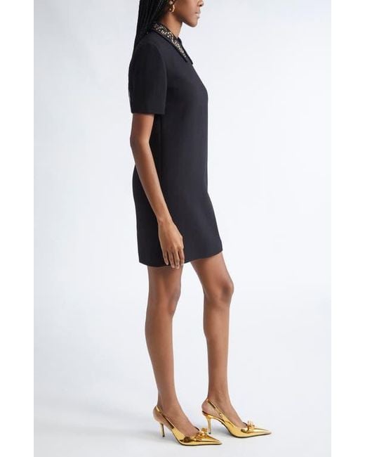 Versace Black Studded Collar Wool Crepe Minidress