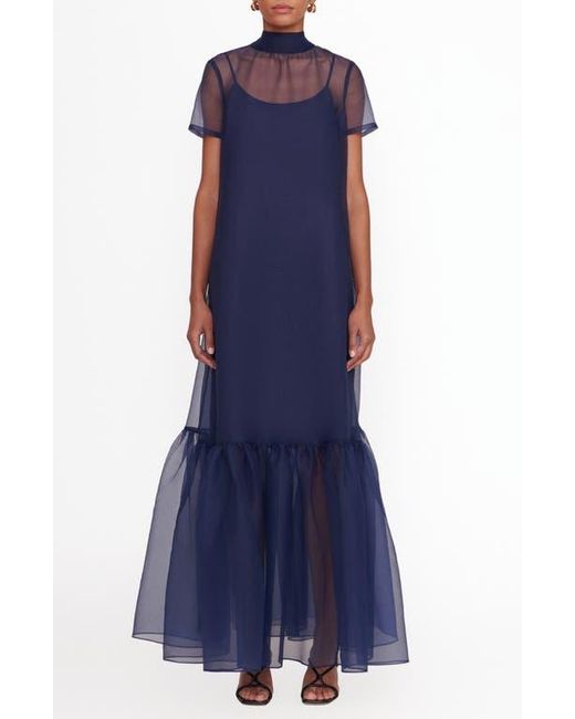Staud Blue Calluna Ruffle Hem Organza Gown