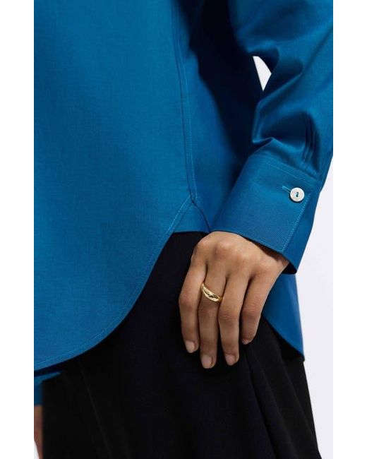 Foxcroft Blue Meghan Solid Cotton Button-Up Shirt