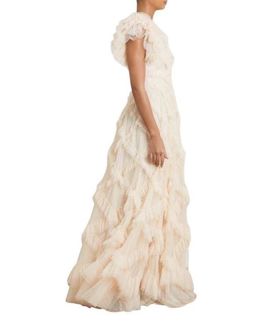 Needle & Thread Natural Genevieve Ruffle Short Sleeve Maxi Gown