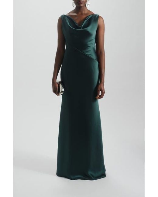 Amsale Multicolor Bias Cut Cowl Neck Dress