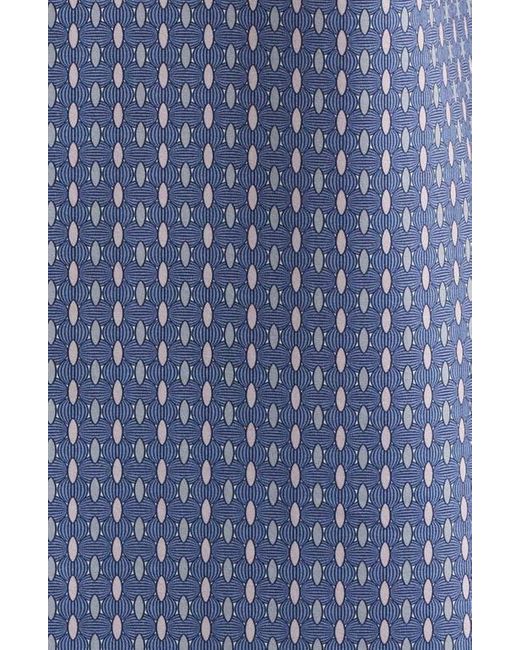 Bugatchi Blue Miles Ooohcotton Geometric Print Short Sleeve Button-Up Shirt for men