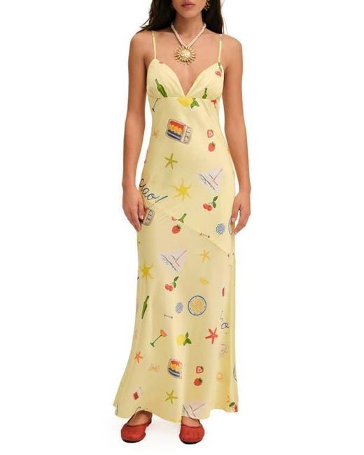 For Love Lemons Women's Yellow Huda Satin Maxi Dress
