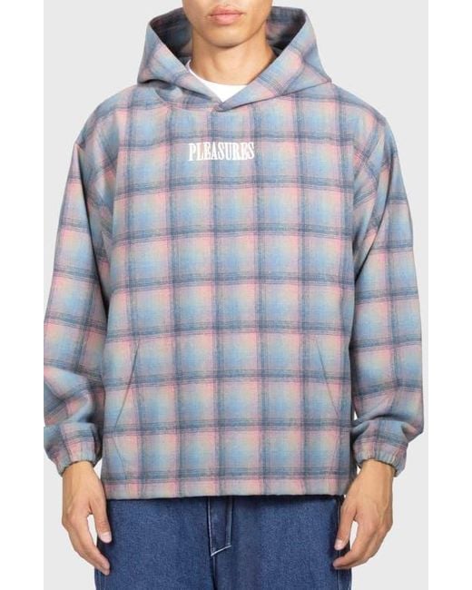Pleasures Blue Sender Oversize Ombré Check Cotton Flannel Hoodie for men