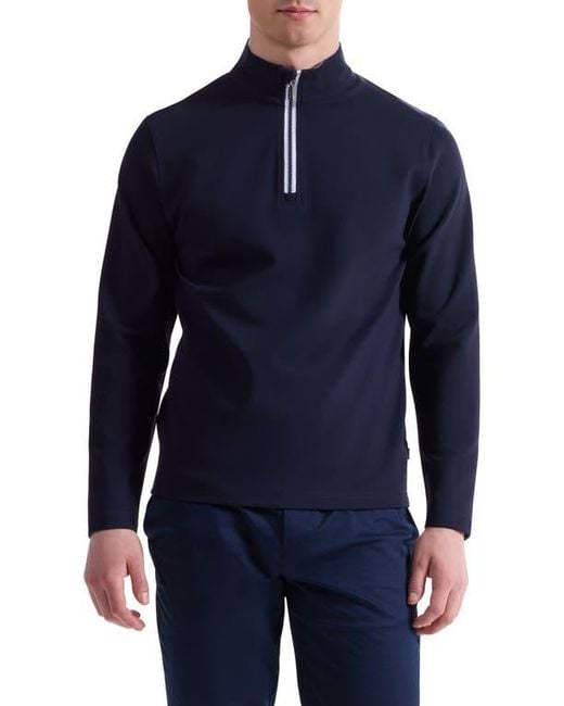 Bugatchi Blue Solid Quarter Zip Pullover for men