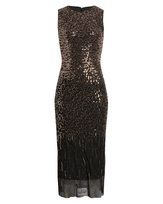 Anne Klein Sequin Sheath Midi Dress in Black | Lyst