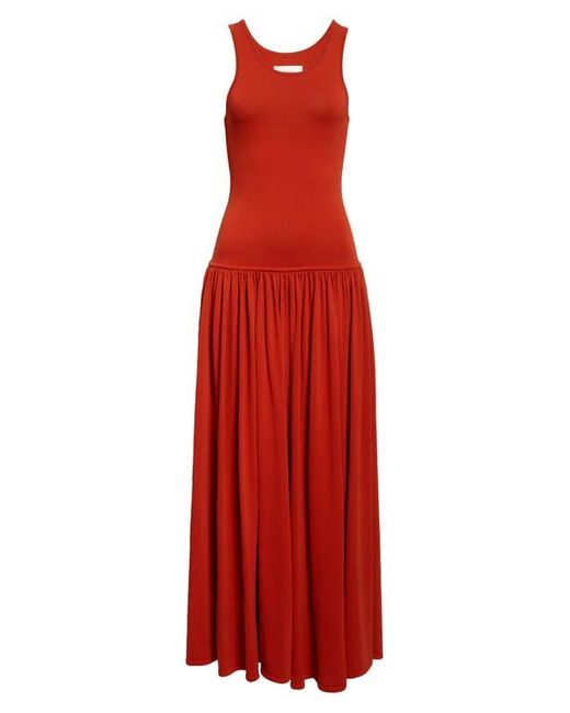 Loulou de Saison Red Jada Drop Waist Jersey Maxi Dress