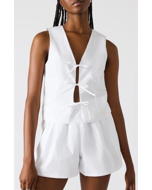Steve Madden White Aliza Tie Front Cotton Blend Top