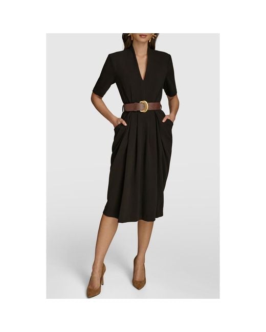 Donna Karan Black Belted Midi Dress