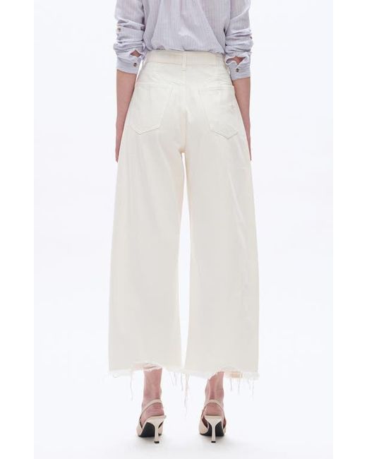 Bayeas White Frayed Super High Waist Barrel Jeans
