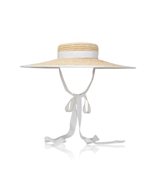 Gigi Burris Millinery White Clairborne Grosgrain Trim Straw Sun Hat