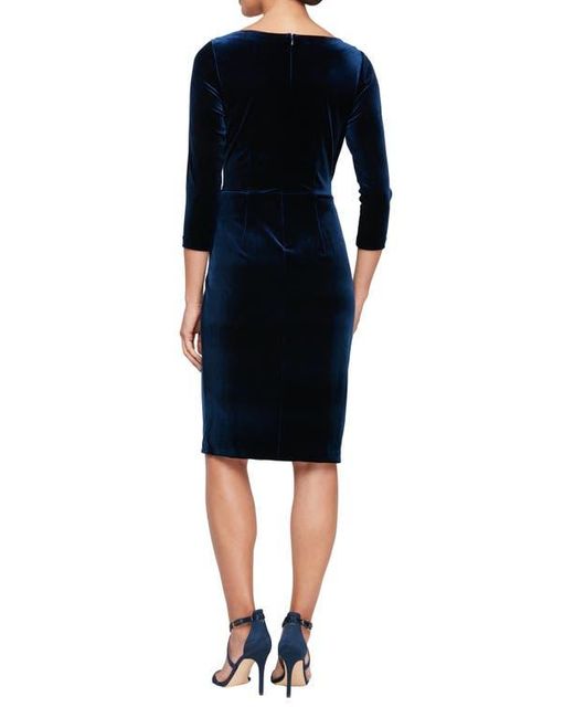 Alex Evenings Blue Embellished Velvet Cocktail Sheath Dress