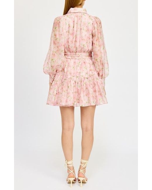 En Saison Pink Josette Floral Long Sleeve Mini Shirtdress