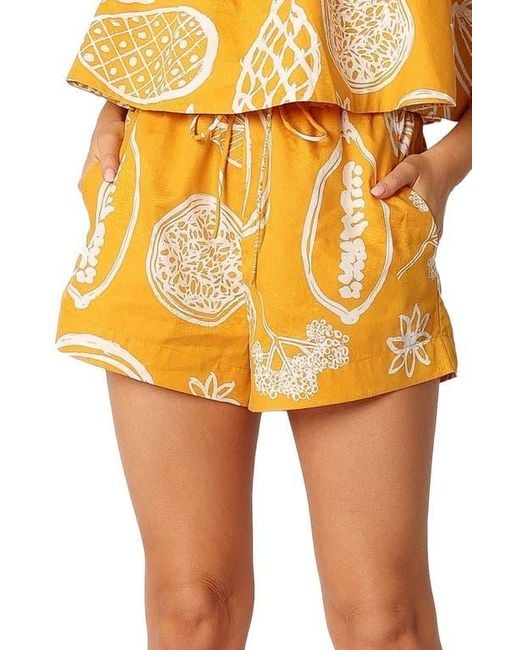Petal & Pup Yellow Honey Mixed Print Cotton & Linen Drawstring Shorts