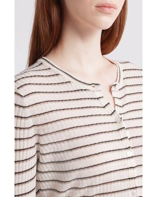 Theory White Stripe Crop Linen Blend Cardigan
