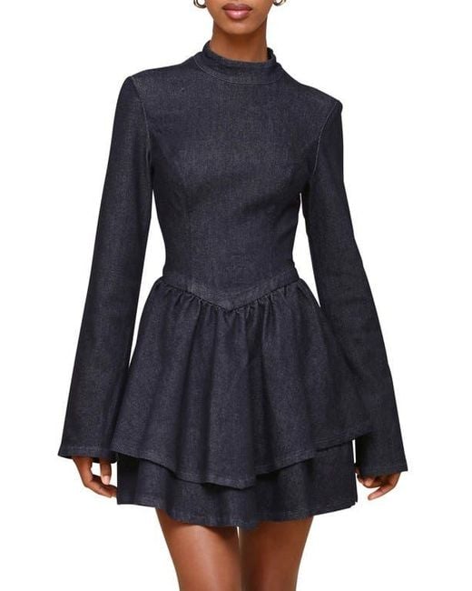 Avec Les Filles Blue Long Sleeve Denim Minidress