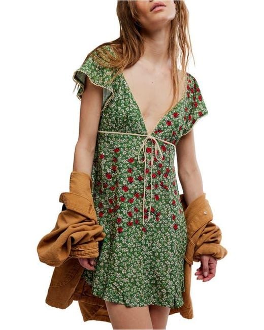 free people green floral ruffle dress Green Floral Ruffle Dress by Free People