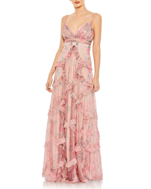 Mac Duggal Floral Ruffled A Line Gown In Pink Lyst