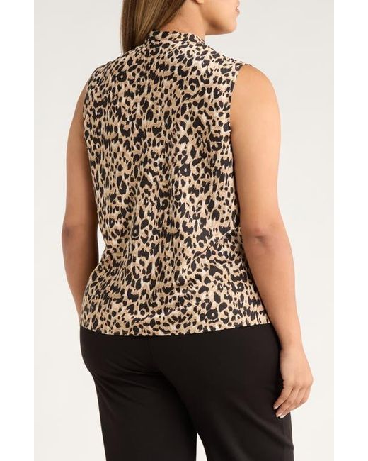 Kasper Multicolor Print Tie Neck Sleeveless Top