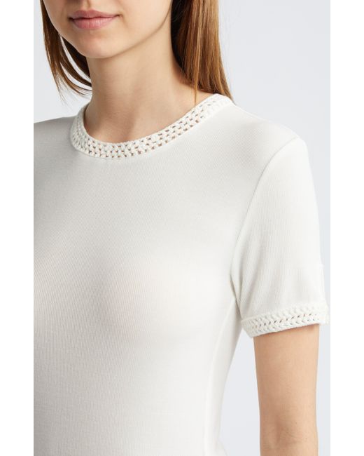 FRAME White Crochet Trim Stretch Modal T-shirt