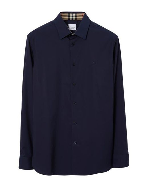 Burberry Blue Sherfield Equestrian Knight Stretch Cotton Button-Up Shirt for men