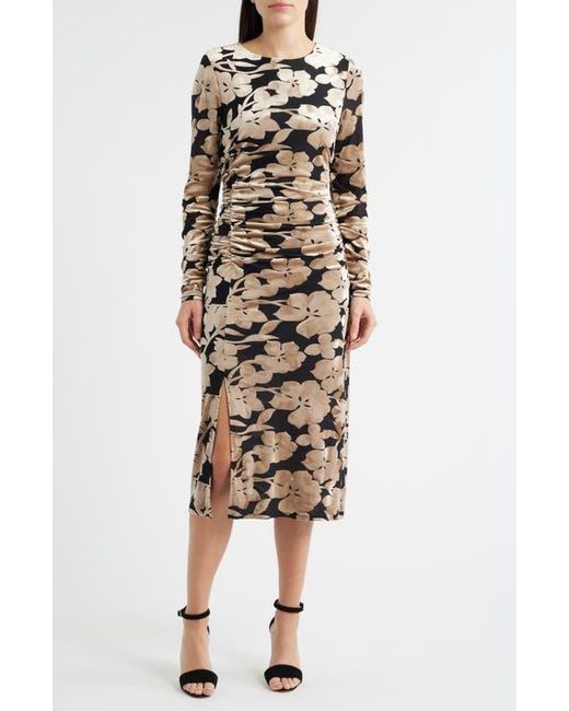 Sam Edelman Floral Long Sleeve Velvet Burnout Midi Dress in Natural | Lyst