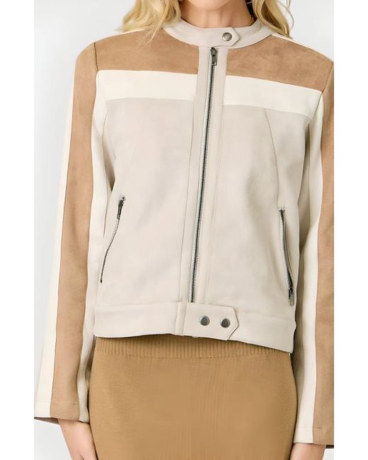 Modenaire Natural Colorblock Jacket With Zip Pockets