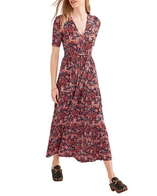 Boden Floral Short Sleeve Tiered Wrap Dress | Lyst