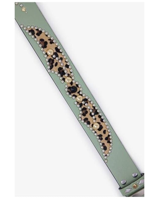 MNML Green Leopard Stud Leather Belt for men