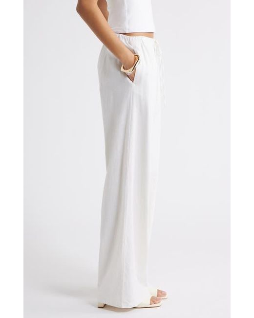 Open Edit White Wide Leg Linen Blend Pants