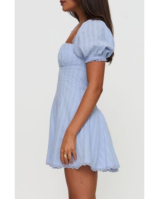 Princess Polly Blue Rabatia Puff Sleeve Cotton Minidress