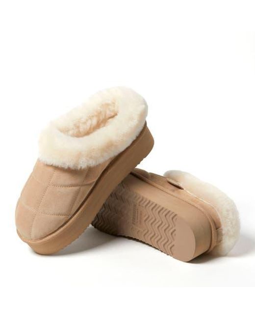 Dearfoams Natural Fireside Bendigo Genuine Shearling Quilted Platform Clog Slipper