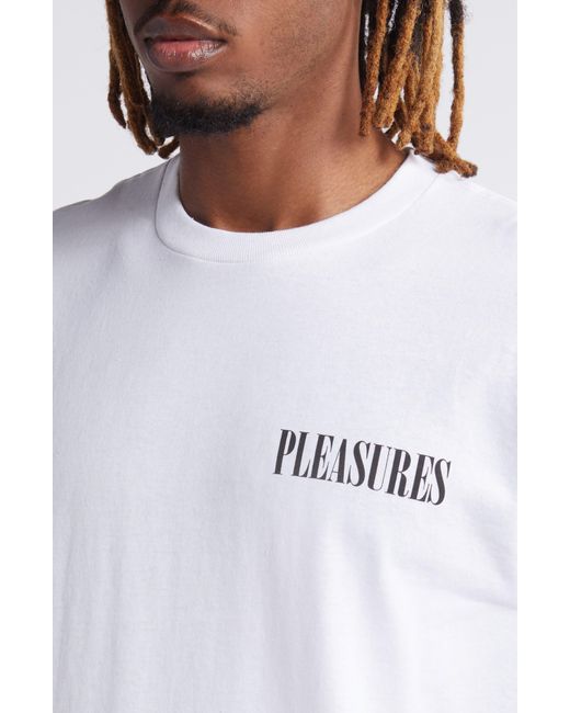 Pleasures White Vertical Logo Cotton Graphic T-shirt for men