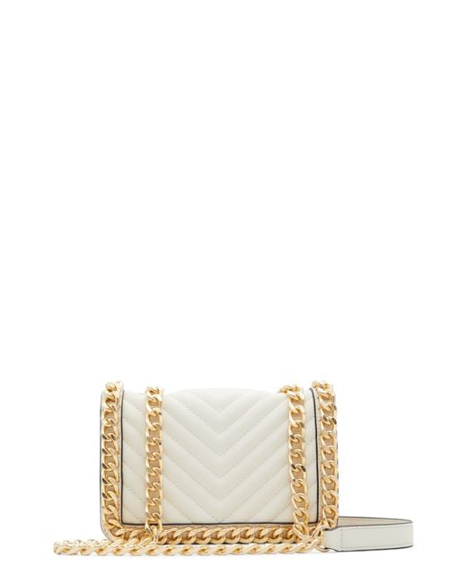 ALDO Mini Greenwald Chain Strap Faux Leather Crossbody Bag in Natural