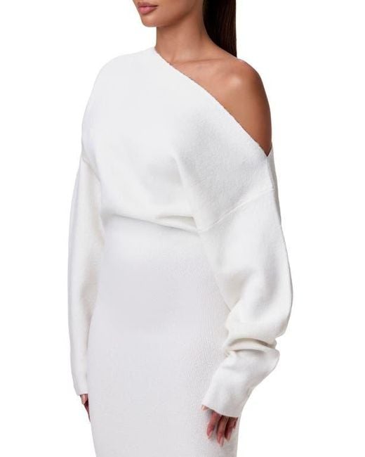 Naked Wardrobe Gray One-Shoulder Long Sleeve Maxi Sweater Dress
