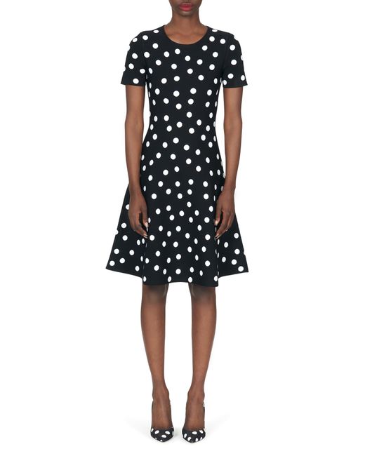 Carolina Herrera Black Polka Dot Knit Fit & Flare Dress