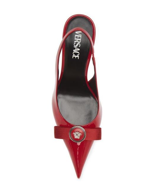 Versace Red Medusa Bow Pointed Toe Slingback Pump