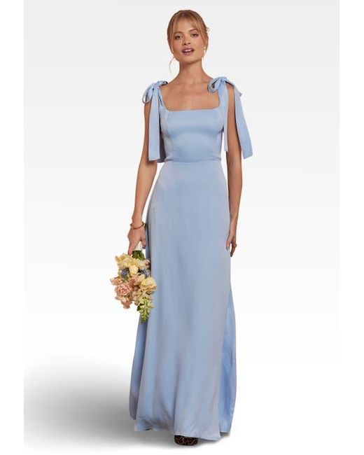 allegra satin tie shoulder dress Maids To Measure Allegra Tie Shoulder Bridesmaid Dress in Blue