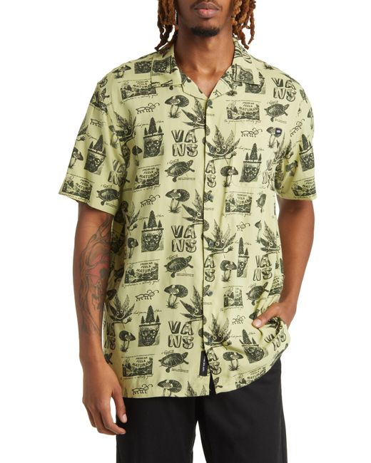 Vans Green Otis Botanical Print Short Sleeve Button-up Shirt for men