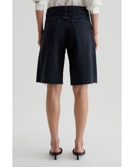 AG Jeans Blue Hattie High Waist Raw Hem Denim Barrel Shorts